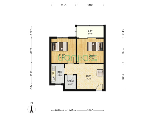 青年三巷23号院 2室1厅1卫 57平方