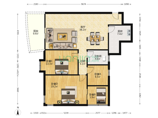 丽园新村 4室1厅1卫 133平方
