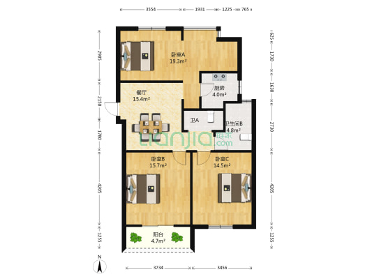 江南春晓西区 3室1厅2卫 108平方