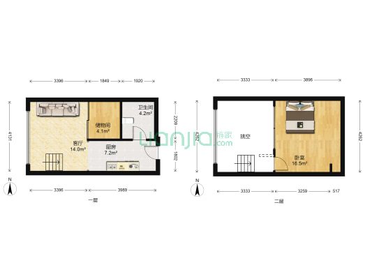 原上园东区 1室1厅1卫 43平方
