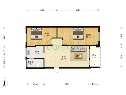 伏波街北楼 2室1厅1卫 70平方
