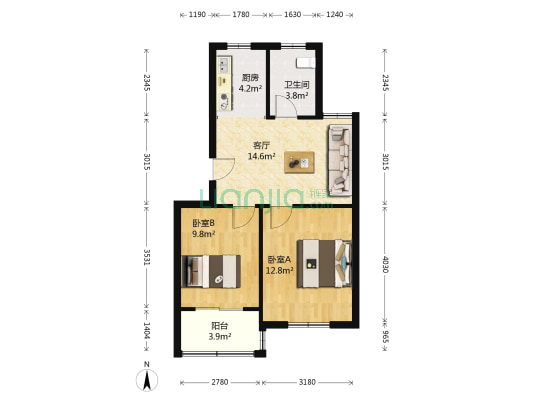 沐阳西区 2室1厅1卫 60平方