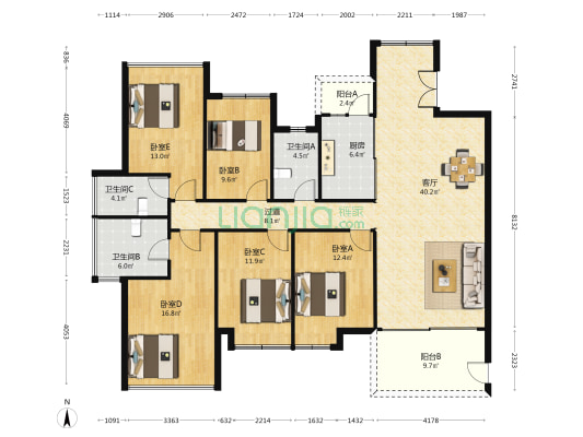 星河荣御一期 5室1厅3卫 180平方