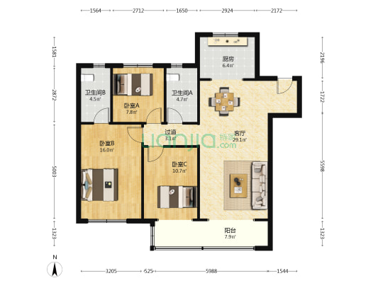 香樟台 3室1厅2卫 127平方