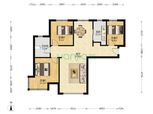 大华锦绣华城五期中央公园 3室1厅1卫 102平方