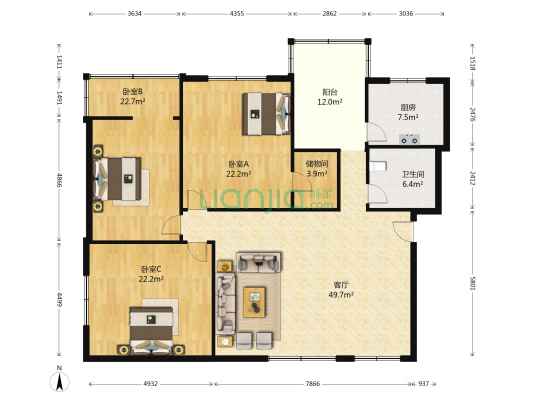 现代花园一期 3室1厅1卫 159平方