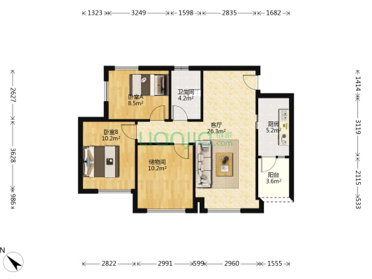 朗诗未来家 2室1厅1卫 75平方