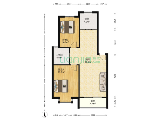 龙庭世家 2室1厅1卫 87平方