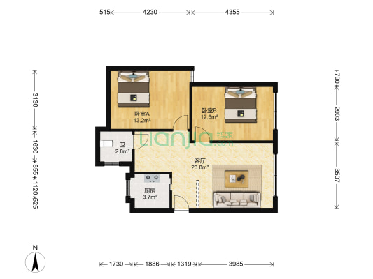 石新路 2室1厅1卫 74平方