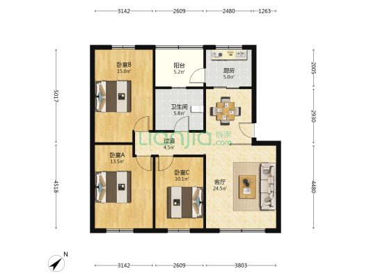 李子园小区 3室1厅1卫 107平方