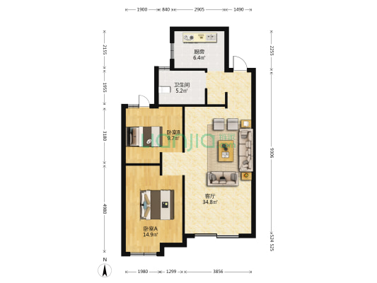 皖江华府东苑 2室1厅1卫 90平方