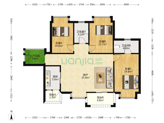 凯晟景园 3室1厅2卫 117平方
