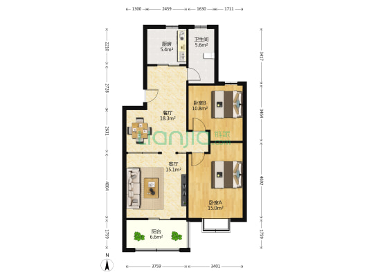 学仕园小区 2室2厅1卫 93平方