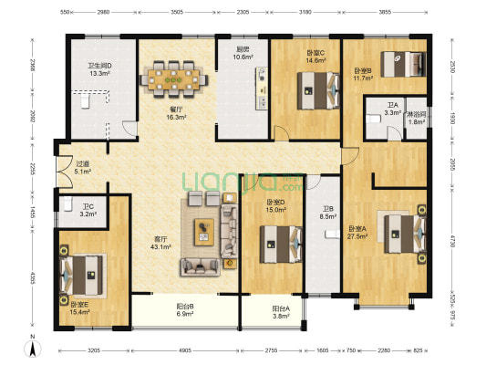 丽景盛园（曹妃甸） 5室2厅5卫 260平方