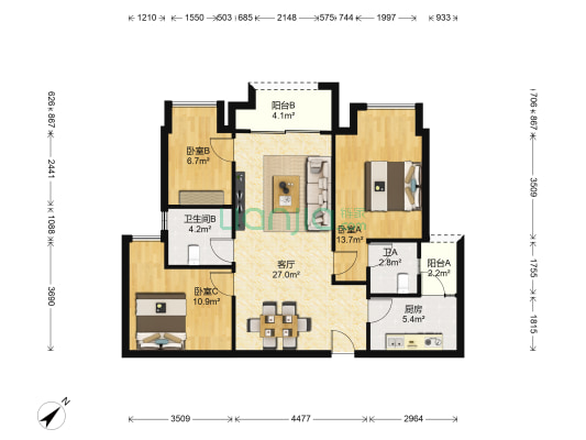 新城和昱麟云(二期) 3室1厅2卫 96平方