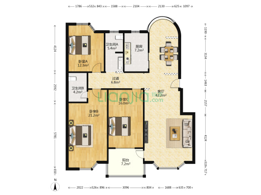 阳光苑(郑上路) 3室1厅2卫 149平方