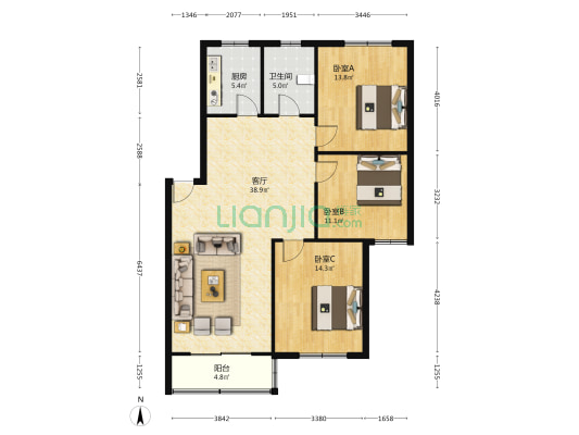 安徽经济管理学院宿舍楼 3室1厅1卫 108平方