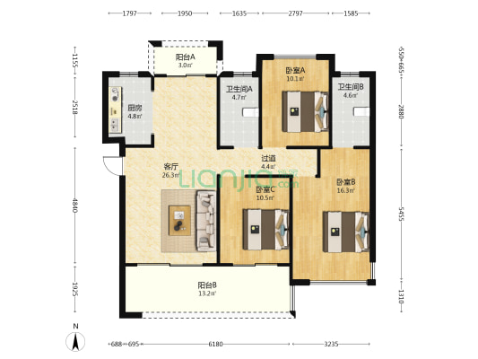 听湖居 3室1厅2卫 120平方