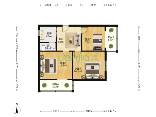 一环路南一段5号 3室1厅1卫 70平方