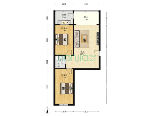 蓝海综合楼（九州中路） 2室1厅1卫 87平方