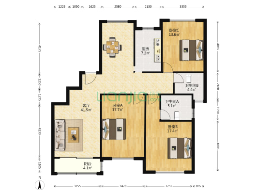 龙泽半岛逸湾 3室1厅2卫 142平方