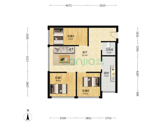 景茂誉府 3室1厅1卫 89平方