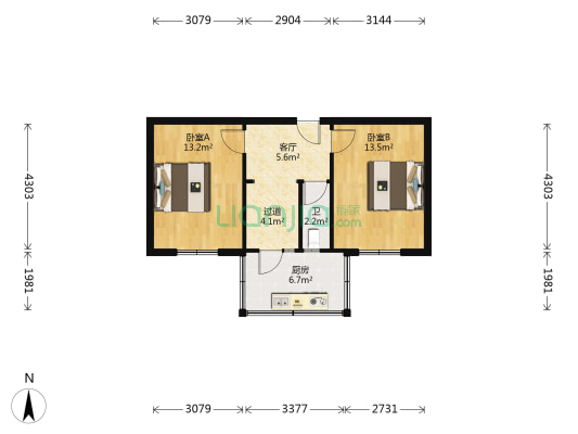 槐东小区 2室1厅1卫 50平方