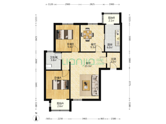 尚城华都 2室2厅1卫 93平方