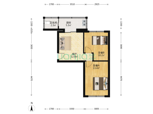 糖酒宿舍 2室1厅1卫 58平方