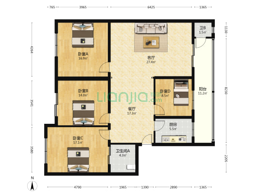 景中苑(中山路) 4室2厅2卫 165平方