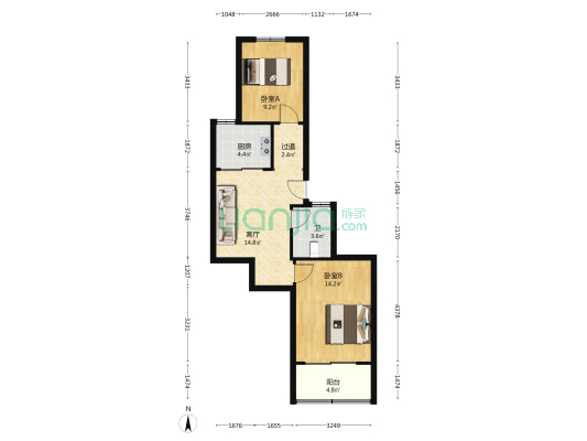 百货公司宿舍楼 2室1厅1卫 66平方