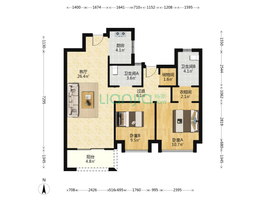 华董城中府 2室1厅2卫 99平方
