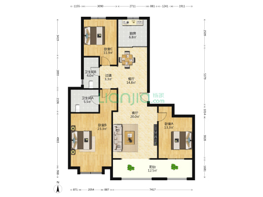 中冶德贤华府 3室2厅2卫 159平方