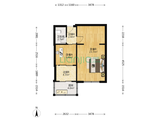 侯一小区 2室0厅1卫 52平方