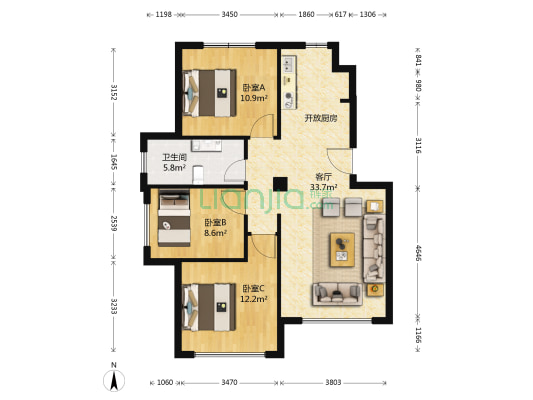 英郡年华 3室1厅1卫 94平方