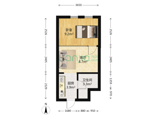 博朗园 1室1厅1卫 46平方