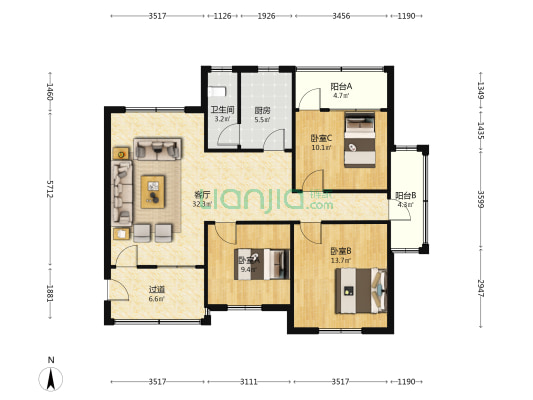 邮电大院宿舍 3室1厅1卫 105平方