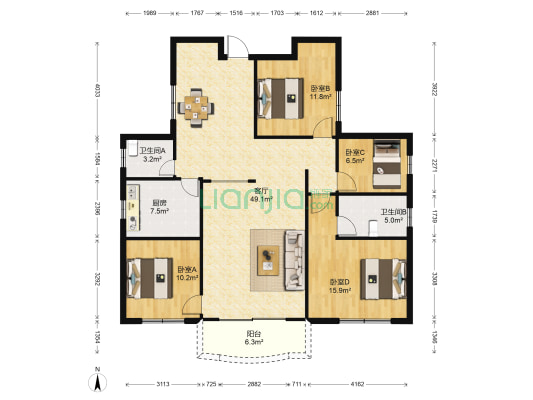 中海花園 4室1厅2卫 127平方