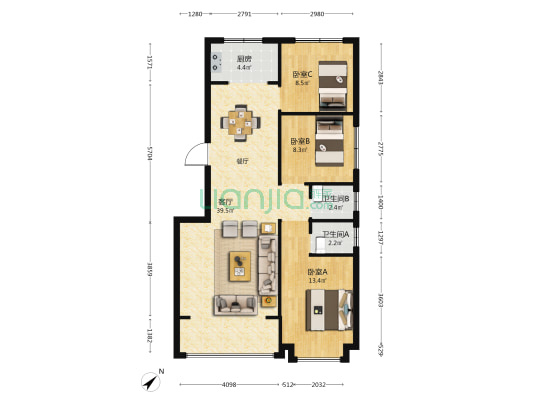 文盛上街 3室1厅2卫 97平方