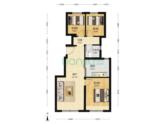 京能龙湖熙上 3室1厅1卫 86平方