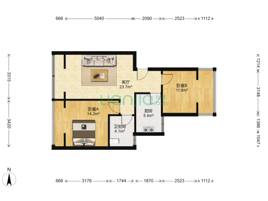 紫薇园(问道路) 2室1厅1卫 70平方