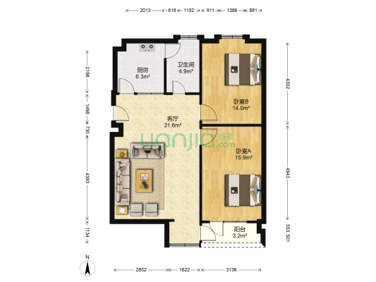 和辉花园 2室1厅1卫 95平方