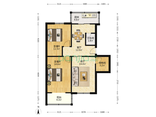 建行家属院仁义小区 2室2厅1卫 79平方