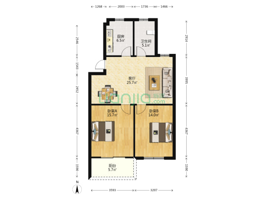 银蝶园 2室1厅1卫 85平方