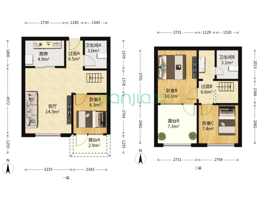 益嘉广场 3室1厅2卫 93平方