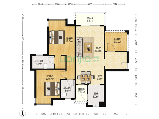 富盈公馆一期 3室2厅2卫 106平方