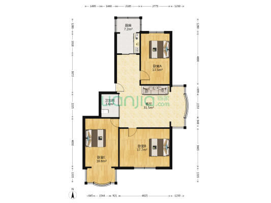 靓马庄园西区 3室1厅1卫 114平方