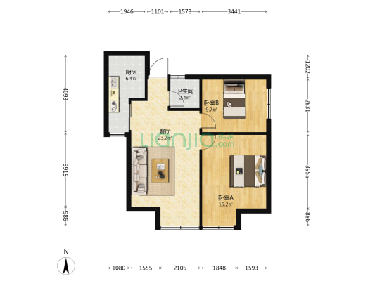 阳光岭秀 2室1厅1卫 72平方