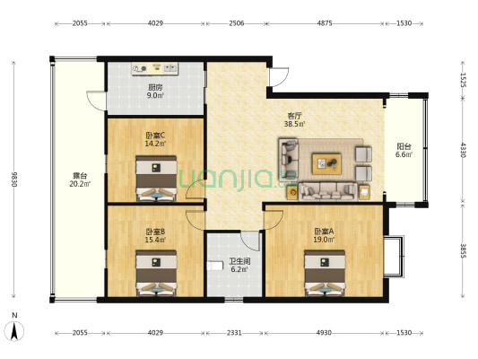 育新街商业街 3室1厅1卫 126平方