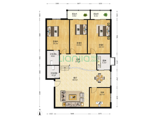 汉江公寓(江汉) 4室1厅2卫 174平方